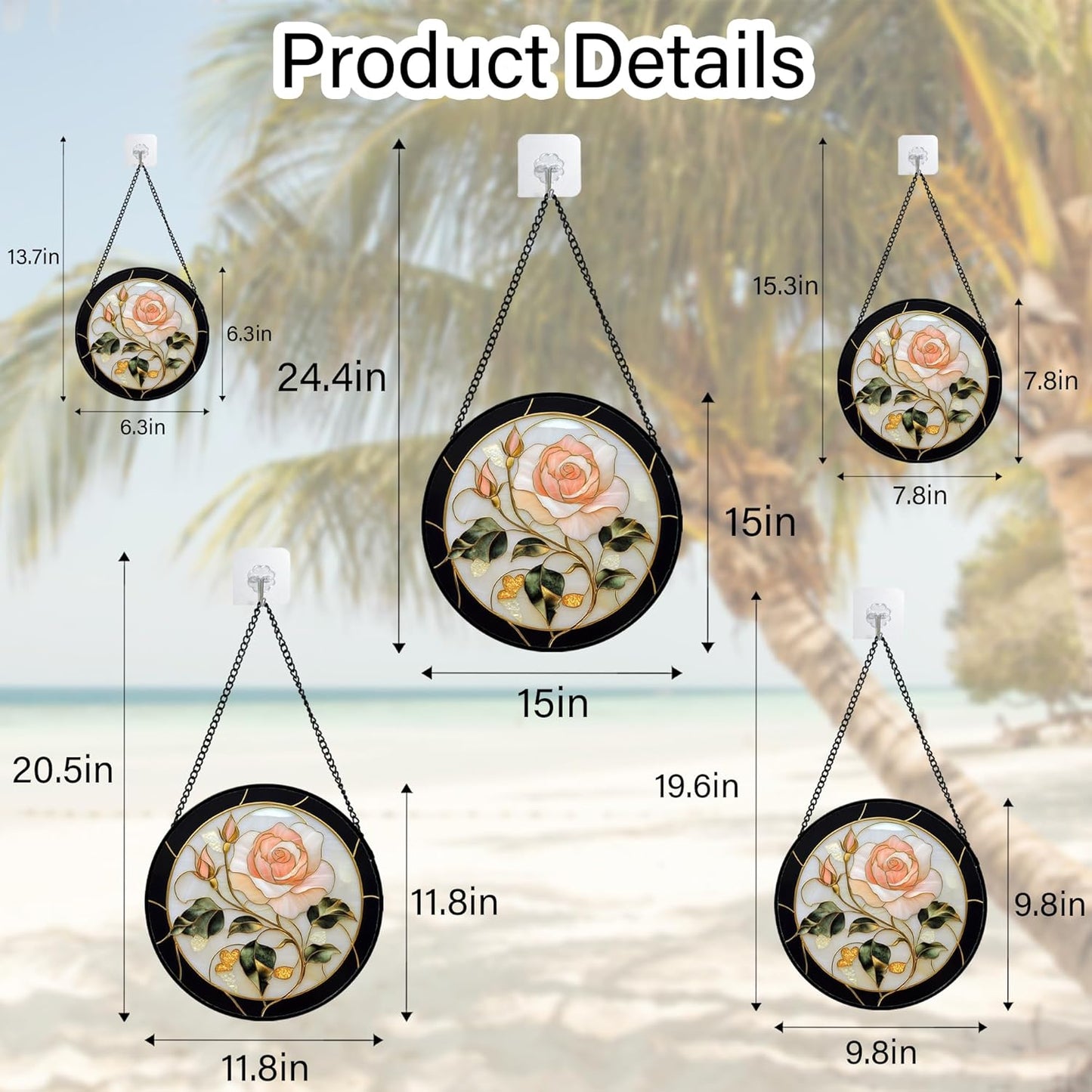 Stained Glass Window Hanging - Black White Pink Rose Sun Catcher for Door Home Decor Flower Suncatcher Christmas Mother's Day Birthday Gifts for Women Men Lovers Mom Nana 15 in