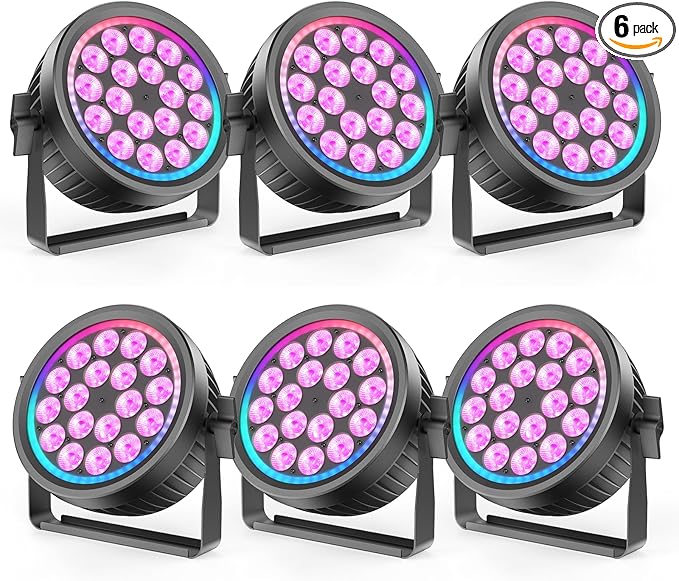 200W Aluminum Cast Fanless & Silent Stage Lights, 4 in 1 RGBW LED Par Lights with Dynamic Aperture, DMX512/Auto/Sound Activated Par Can Uplights for Events Wedding Bar Party Stage - 6Packs