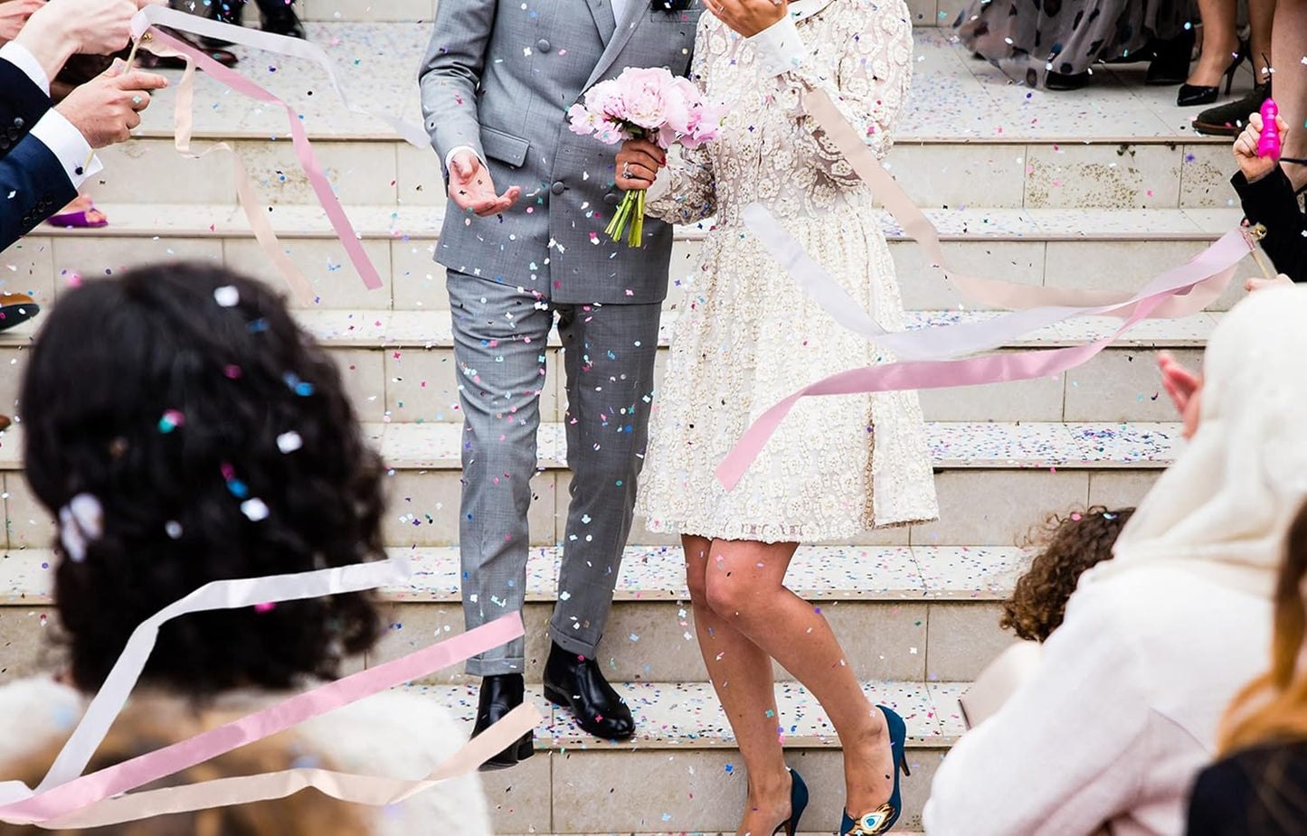 60 Pieces Wedding Colorful Ribbon with Bells, Party Ribbons Streamers Sticks Magic Wish Fairy Wand for Wedding Party Holiday Activities Favors (Pink-100)