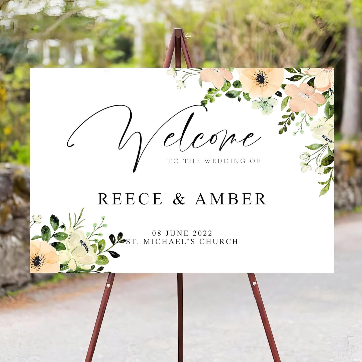 Personalized Wedding Welcome Sign Foliage Print Entrance Wedding Decor
