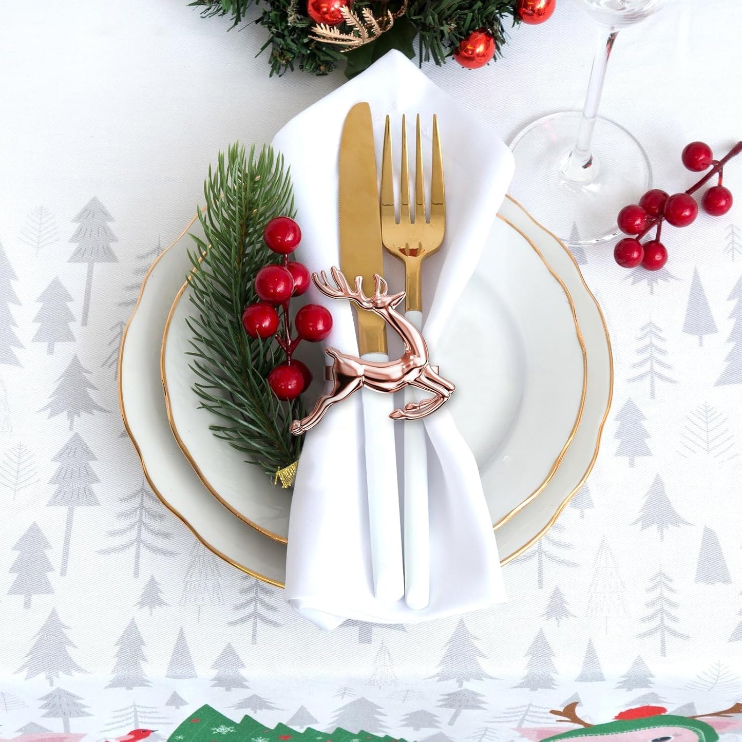 ZeeDix Set of 12 Rose Gold Elk Chic Napkin Rings for Christmas Dinning Table Setting-Wedding Receptions, Christmas, Thanksgiving and Home Kitchen for Casual or Formal