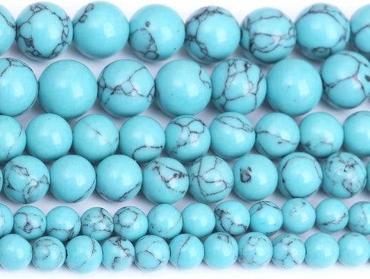 Lake Blue Turquoise Stone Beads Gemstone Round Crystal Energy Jade Beads Stone Beads for Jewelry Making DIY Bracelet Necklace Jewelry Making 1 Strand 15.5inch 45PCS 8MM