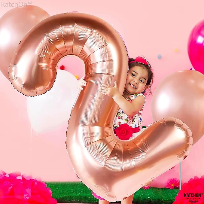 KatchOn, Rose Gold Number 2 Balloon - 40 Inch | Mylar Rose Gold 2 Balloon, 2nd Birthday Decorations for Girl | Rose Gold Number Balloon | 2 Year Old Balloon for Two Wild Birthday Decorations Girl