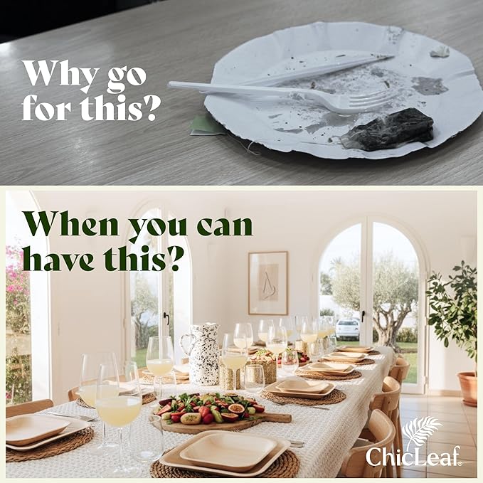 Chic Leaf Palm Leaf Bamboo Style Plates - 9-Inch Square, Pack of 50 - Compostable Serving Platters - Microwave-Safe Disposable Plates - Durable Party Dishware for Winter Events & Indoor Gatherings