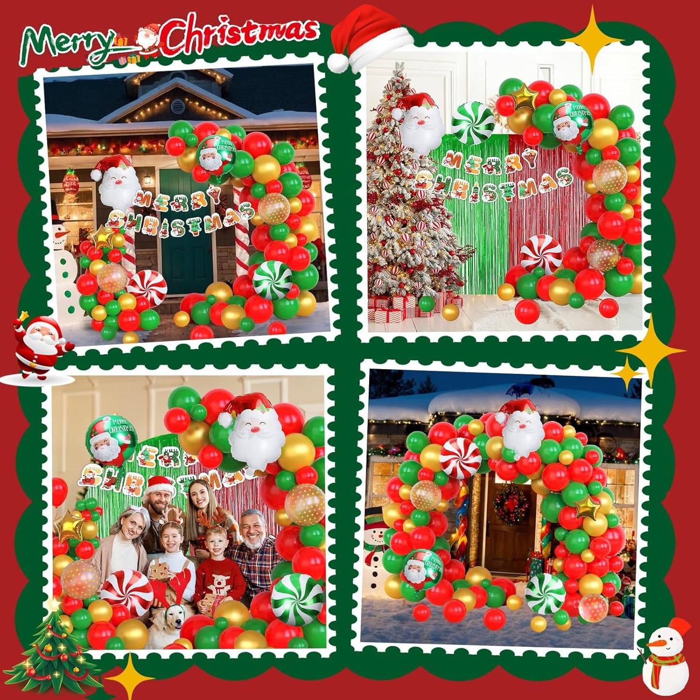 71 Pcs Christmas Balloons Garland Arch Kit Gold Sequined Balloons, Red Green Foil Fringe Curtain Christmas Birthday Backdrop Party Balloons Supplies
