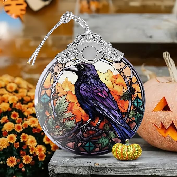 2025 Ornaments for Christmas Tree, Zmoicky Stained Glass Hanging Ornament, Christmas Ornaments Clearance, Gift Exchange Ornament, Bauble Present - Wise Crow