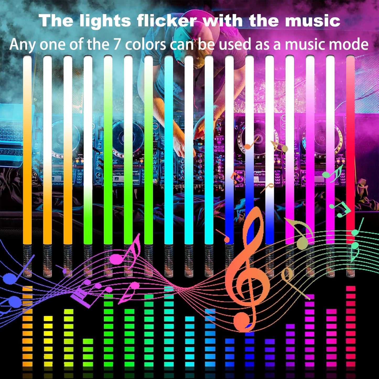 4 Pack 4ft Portable Battery Powered Tube Light 120cm Handheld LED RGB Lights Tube with Tripods, 500 Vivid Effects for Video and Photography,Light Painting,YouTube,Video and Dance Club