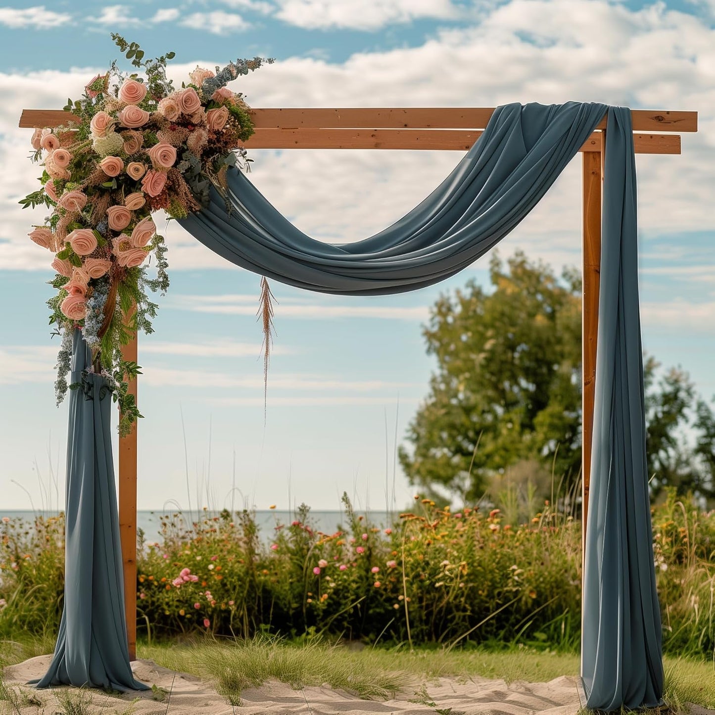 Wedding Arch Draping Fabric 6 Panels 28.7" x 20FT Grey Blue Sheer Chiffon Backdrop Drapes for Wedding Ceremony Birthday Party Bridal Shower Outdoor Decoration