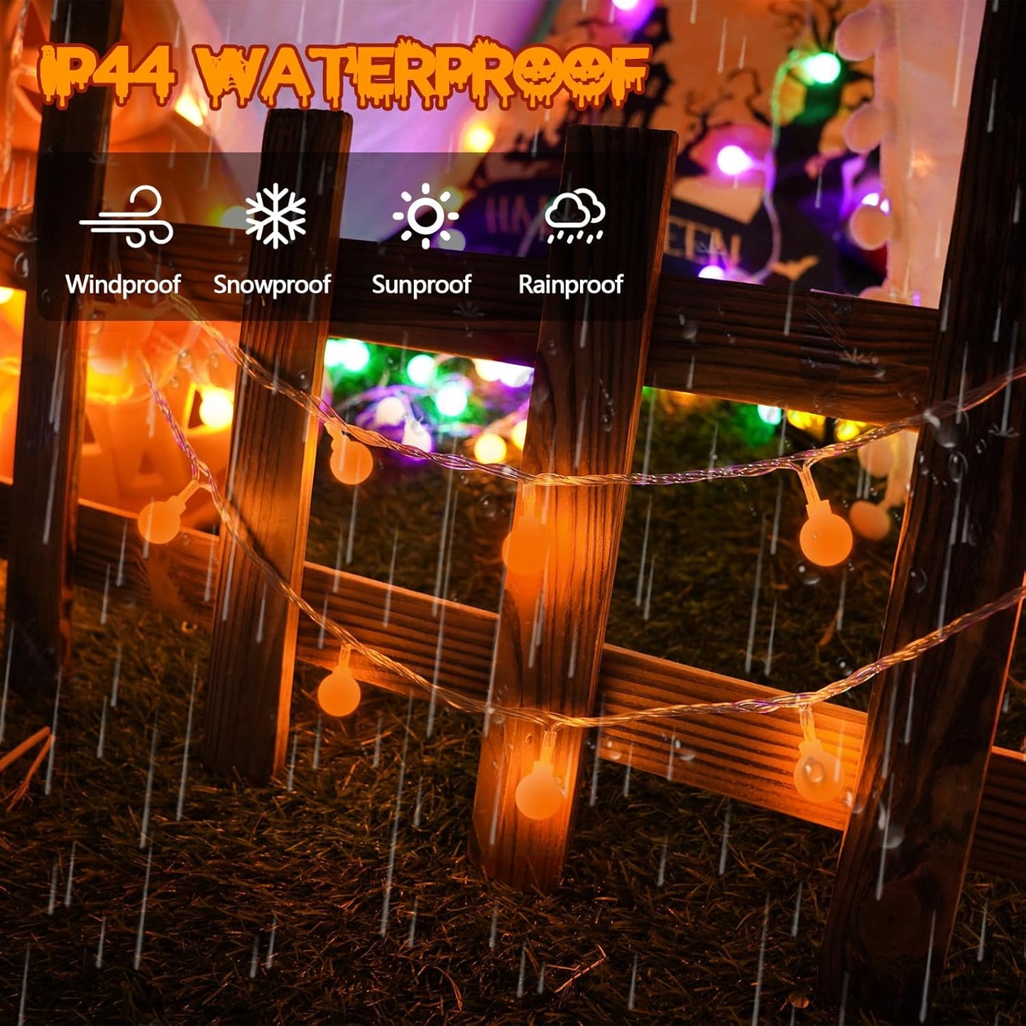 Connectable Orange Halloween Lights Outdoor Indoor - 43FT 100LED Globe String Lights Plug in with Timer, 13 Modes Fairy Light Waterproof for Party Halloween Decorations Bedroom Decor