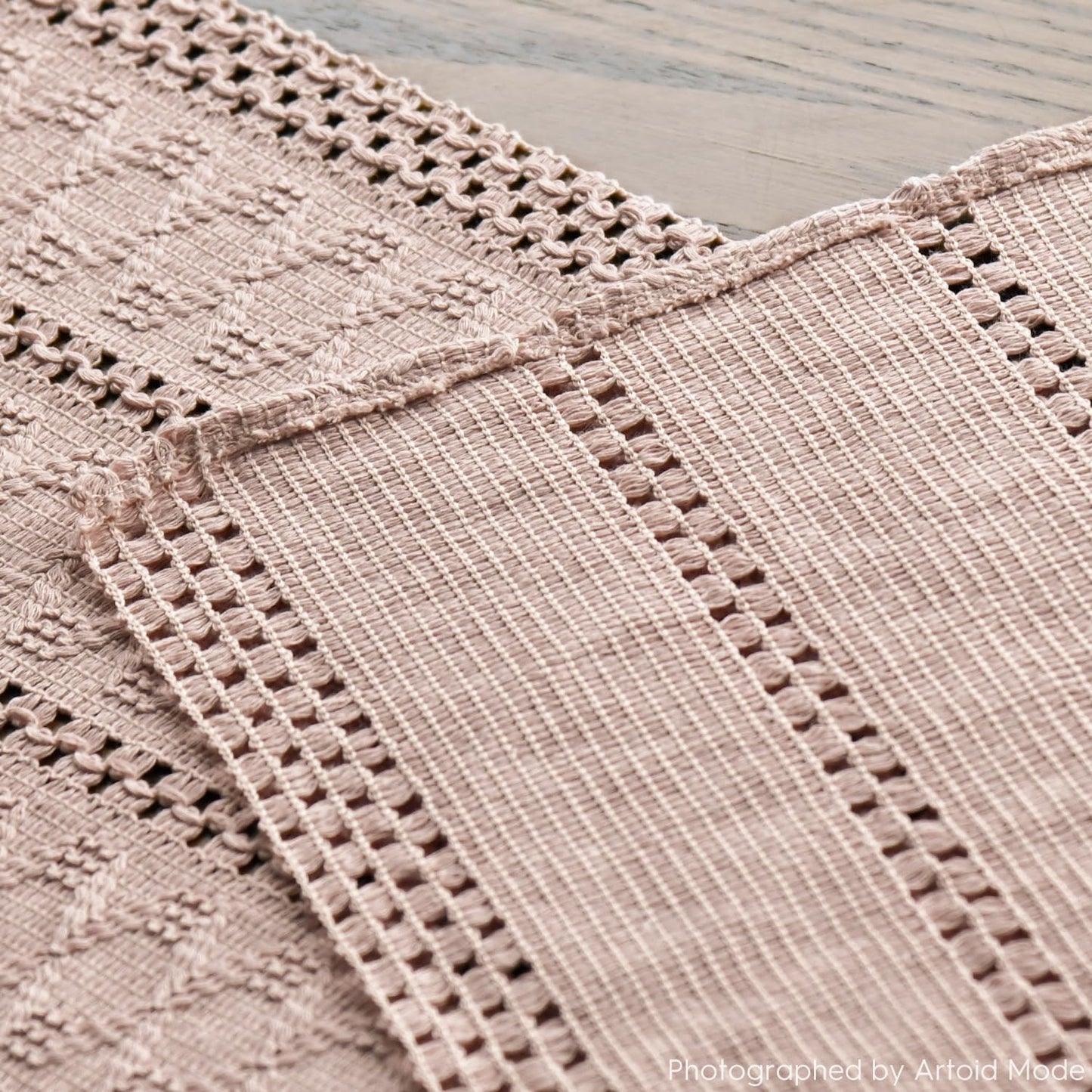 Artoid Mode Pink Farmhouse Woven Rustic Hollow Table Runner, Seasonal Holiday Hollow Kitchen Dining Table Decoration for Home Party Decor 12x108 Inch