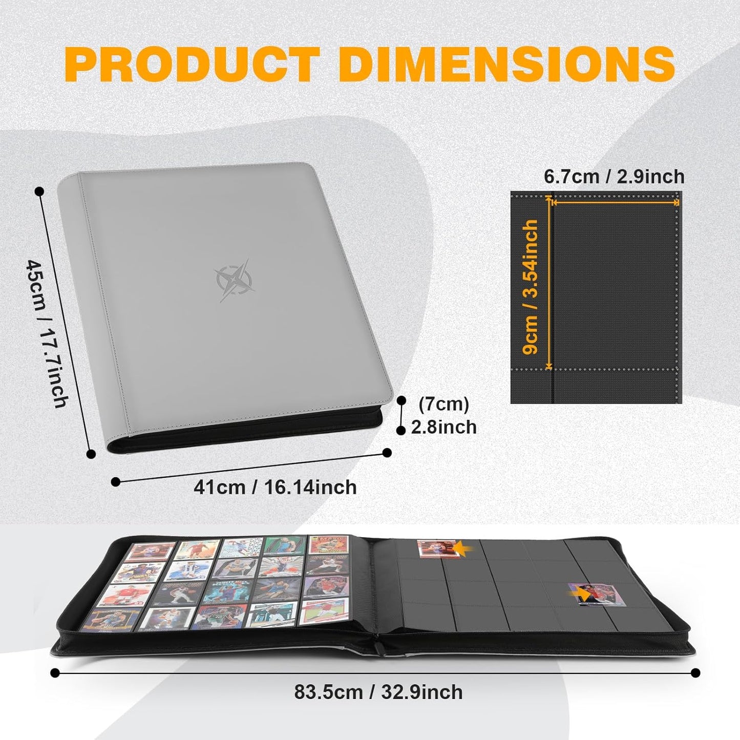 20-Pocket Card Binder, Trading Card Binder Holds 2000 Cards, Premium Zippered Trading Card Album Compatible with TCG, Game & Sports Cards (Carbon ash)