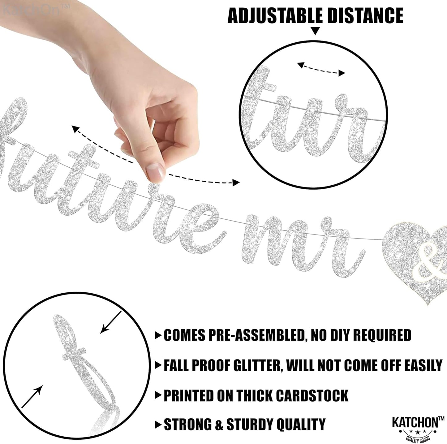 KatchOn, Silver Glitter Future Mr & Mrs Banner - 10 Feet, Pre-Strung, No DIY | Future Mr and Mrs Banner | Engagement Party Decorations | Bachelorette Party Decorations, Bridal Shower Decorations