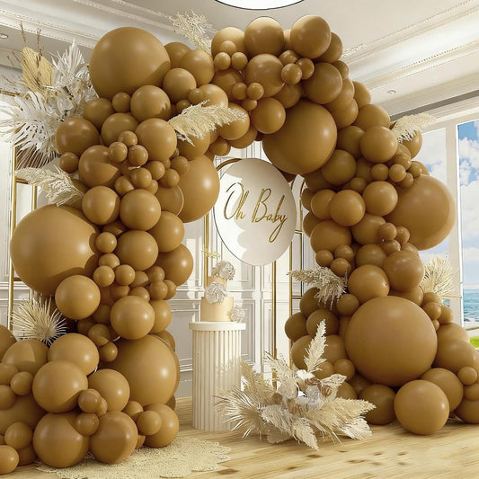 412pcs Brown Balloon Garland Arch Kit 18 12 10 5 Inch Different Sizes Matte Rretro Latex light brown Balloons for Baby Shower Birthday Wedding Graduation Anniversary Party Decoration