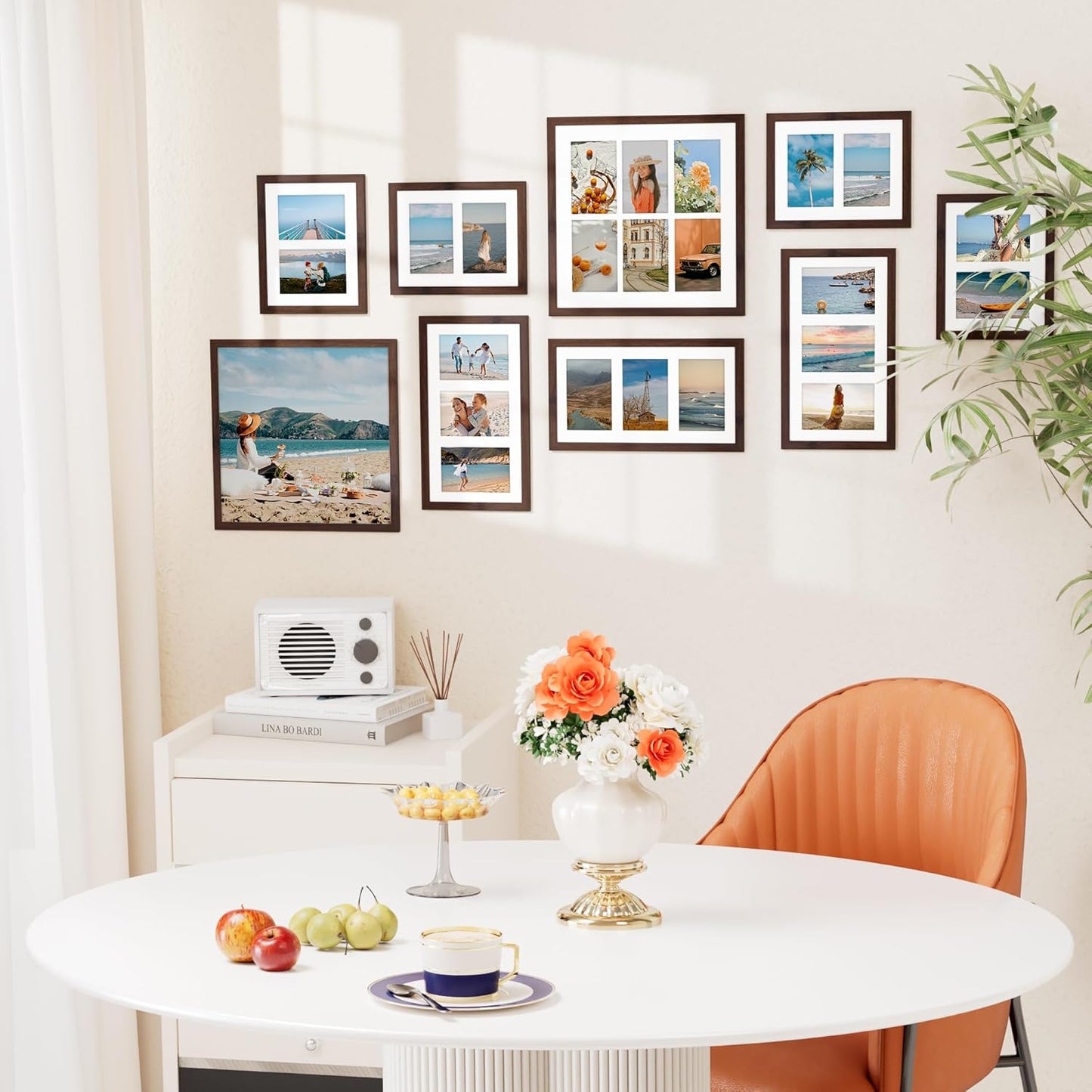 Vittanly 8x10 Collage Picture Frame, Displays 2Pcs 4x6 Pictures with Mat, Photo Frame for Wall Mounting or Table Top with Stand, Brown, 1 Pack