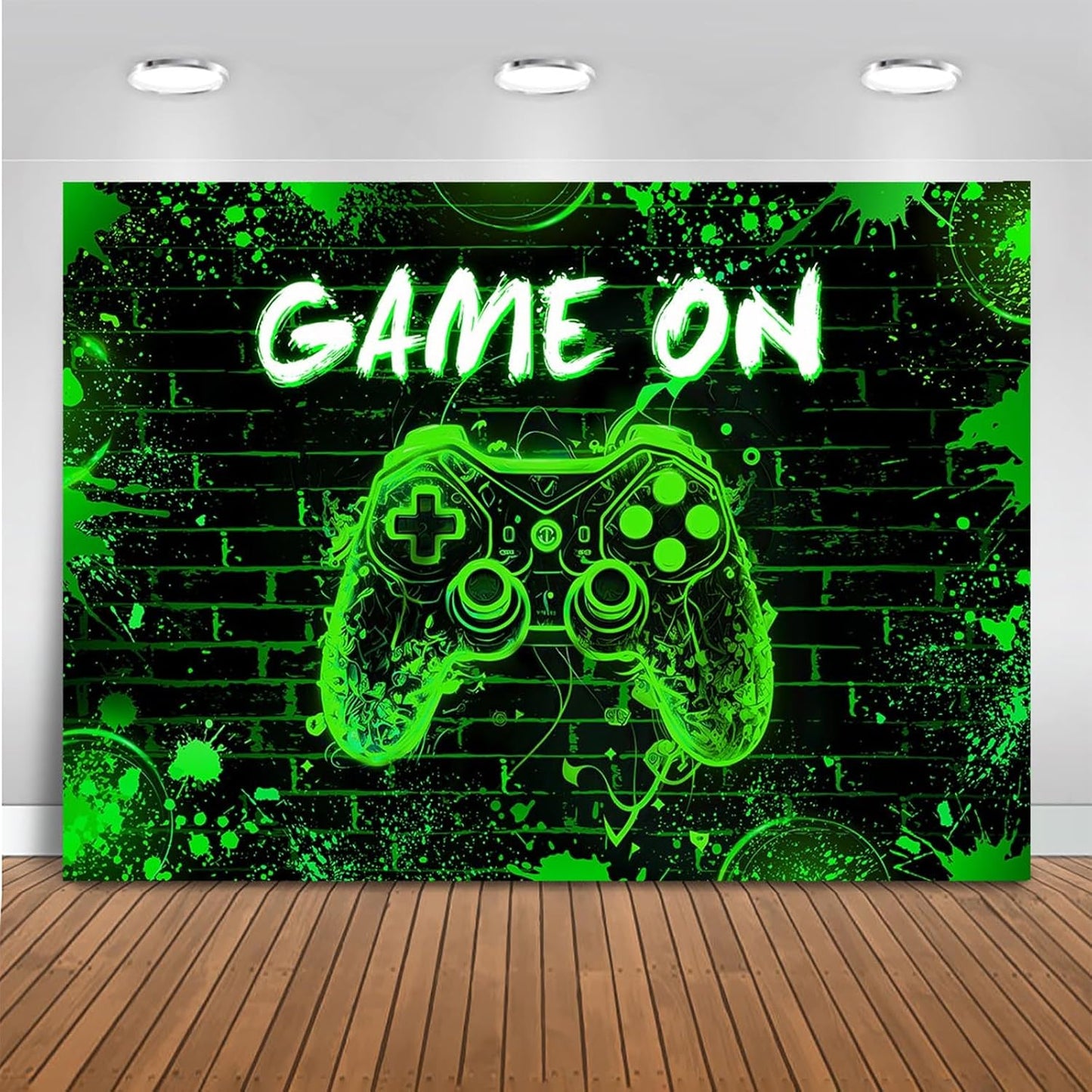 Mocsicka Game On Backdrop Video Game for Boys Level Up Birthday Party Decoration Game Night Arcade Neon Glow Gamer Banner Photography Background (Green, 6x4ft(72"x48"))