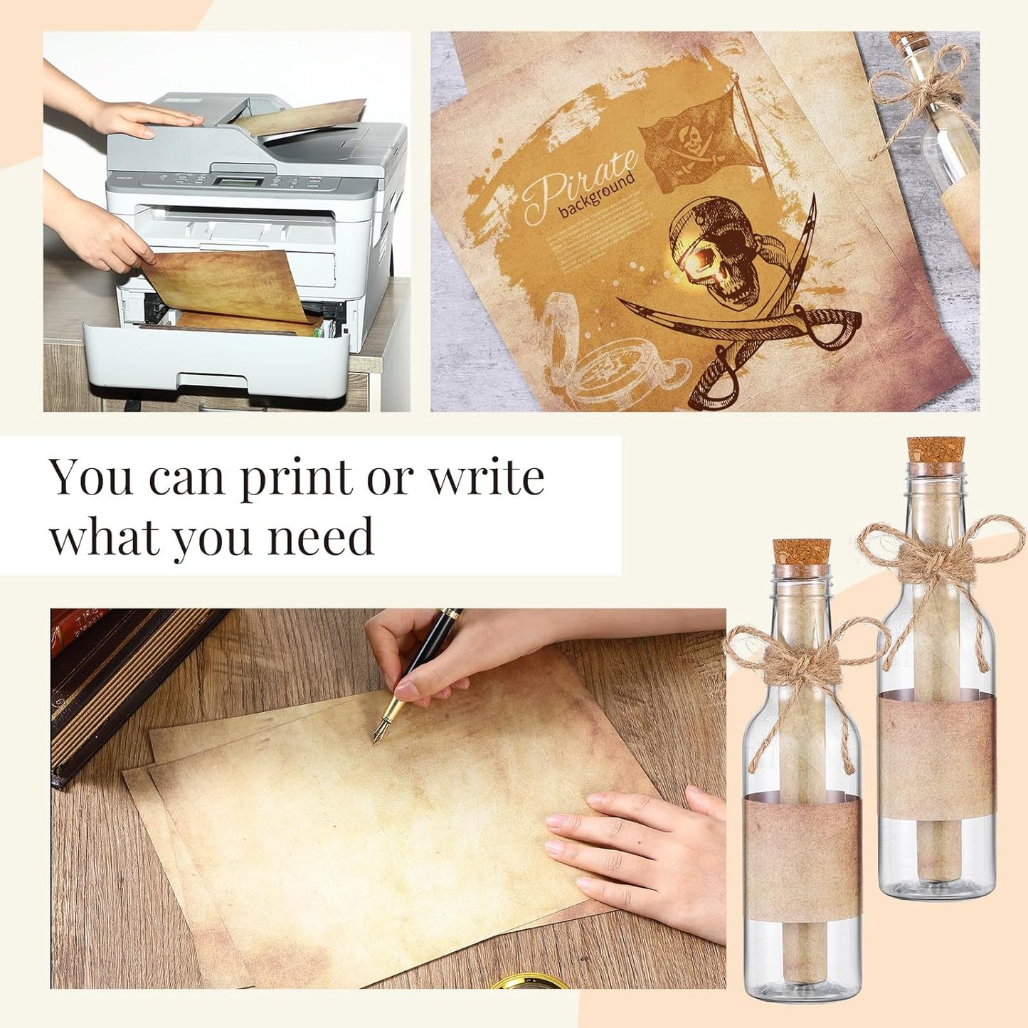 Baderke 12 Pcs 5.6 oz Message Bottles with Letter Printer Paper Plastic Bottles & Corks Twines for Message Invitations Birthday Wedding Baby Shower DIY Crafts Gift Party Favors (Vintage)