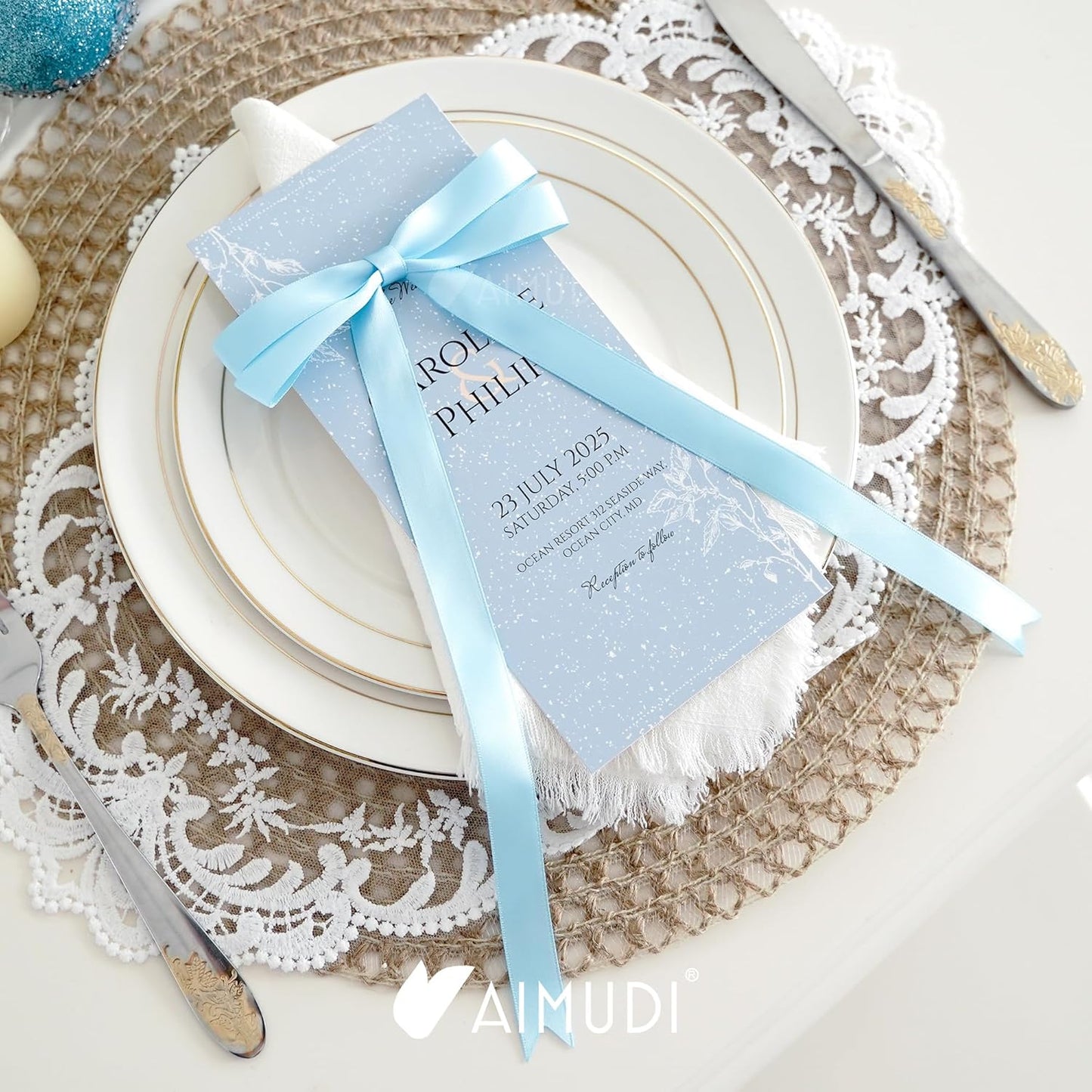 AIMUDI Baby Blue Bows 5 × 10" Satin Bows for Gift Wrapping Twist Tie Bows Premade Ribbon Bows for Bouquets Invitations Baskets Crafts Wreaths Wedding Birthday Baby Shower Party Decorations, 36 PCs