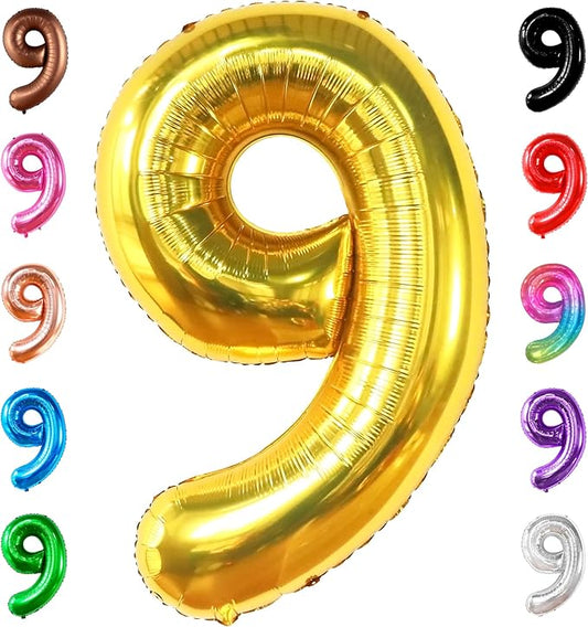 KatchOn, Giant Gold Number 9 Balloon - 40 Inch | Foil 9 Birthday Balloon for 9th Birthday Decorations | 9th Anniversary Decoration | Gold Party Decoration