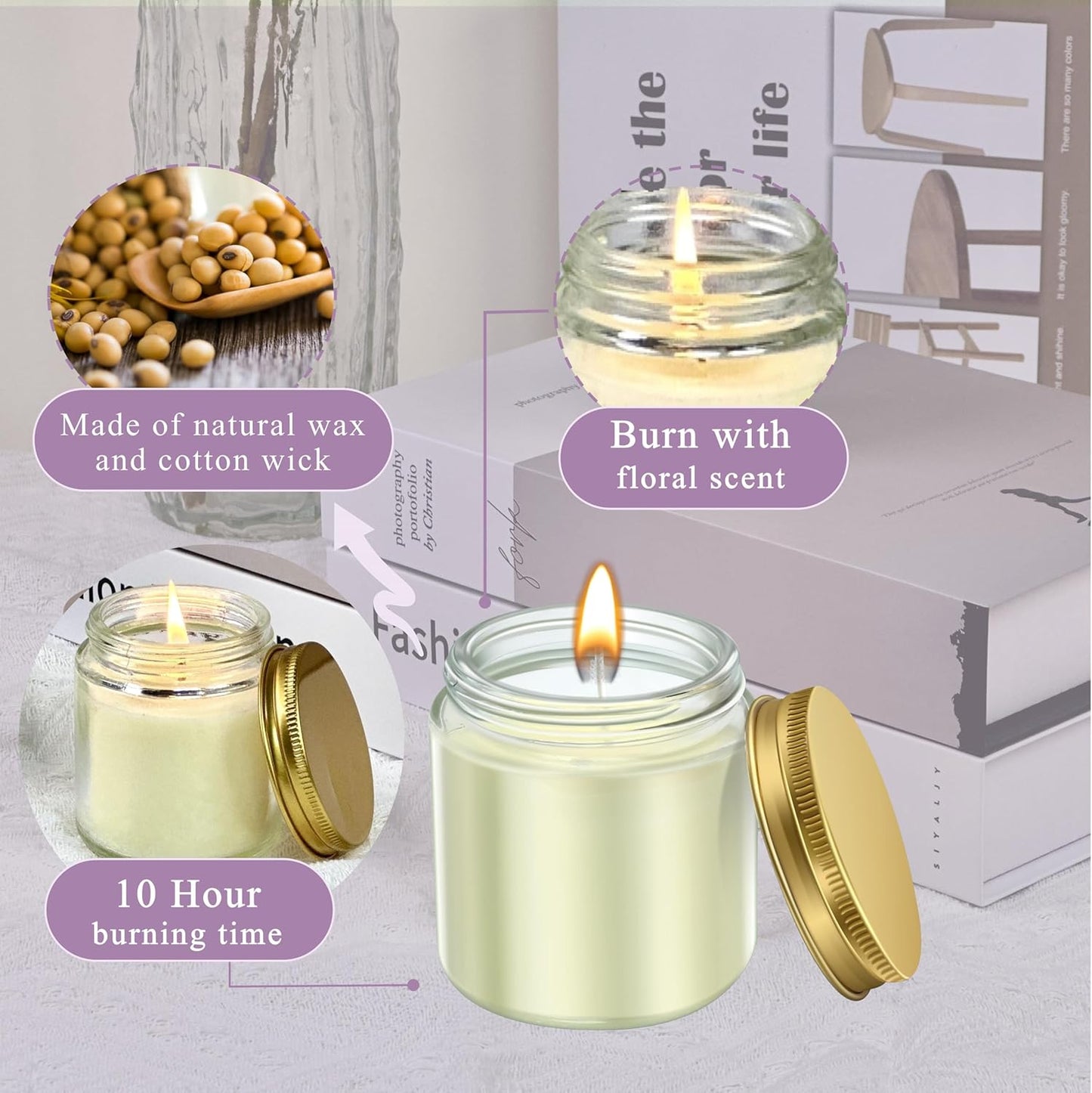 ACITHGL 36 Pcs 4oz Mini Mason Jar Candles Small Scented Candles Bulk Aromatherapy Ideal Souvenir Favors for Wedding Birthday Party (Freesia, Lavender, Jasmine, Gold)