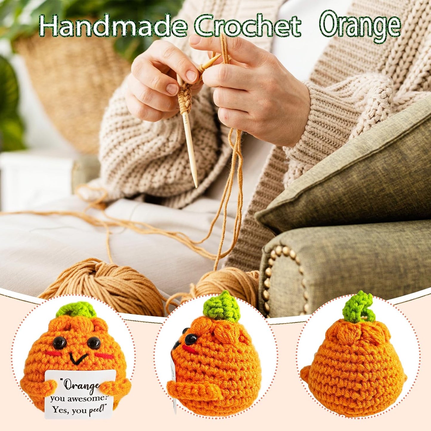 Emotional Support Crochet Orange,Lovely Gift for Kids,Friends,Mom,Dad,Grandpa,Grandma,Colleagues,Classmates,Graduation Gift,Positive Orange,Home Office Decoration