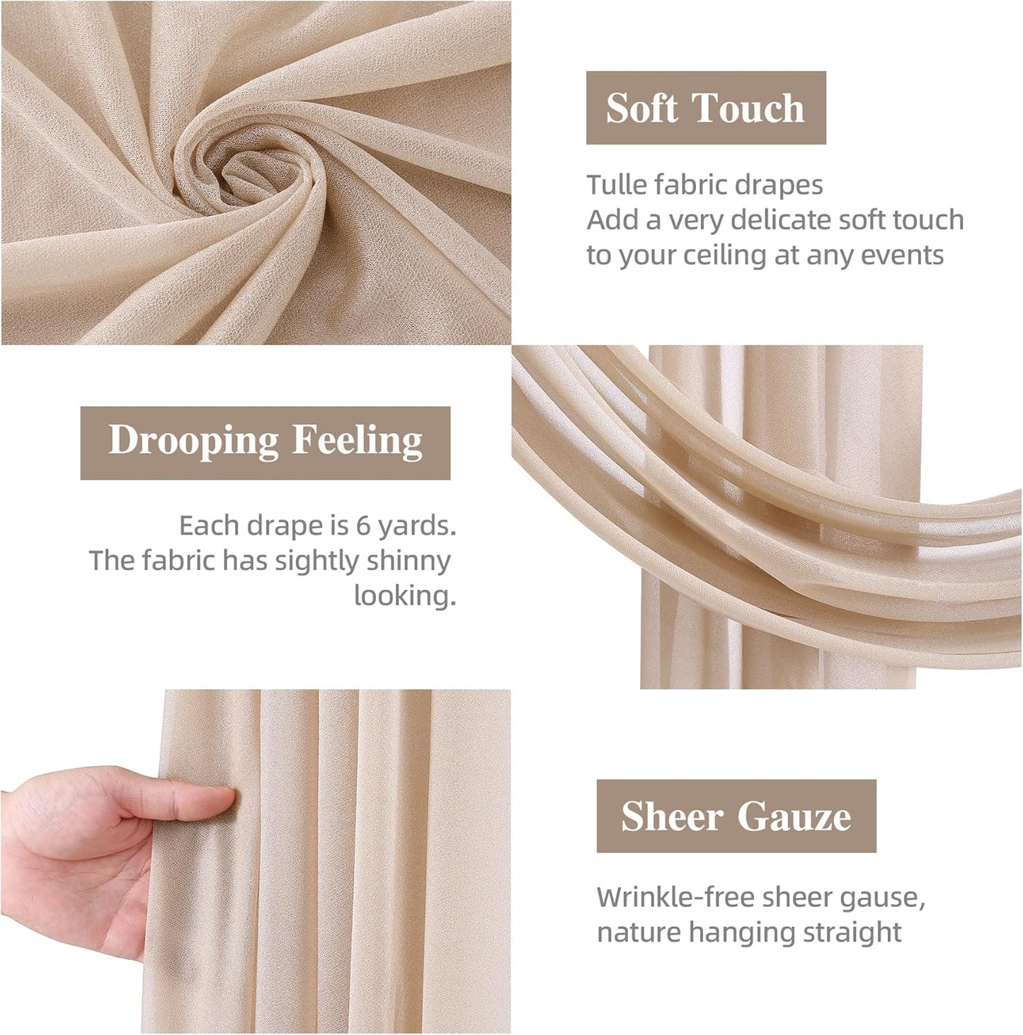 Wedding Arch Draping Fabric, 2 Panels 28" x 19Ft Deep Champagne Wedding Arch Drapes Sheer Backdrop Curtain for Wedding Ceremony Party Ceiling Decor