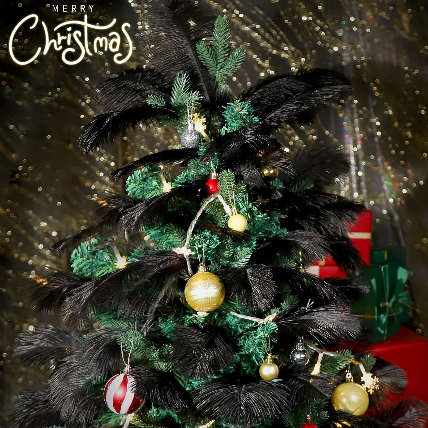 FANDAMEI Black Ostrich Feathers, 12 Pcs Black Feathers, 10-12 inch (25-30 cm), Feathers for Crafting, Craft Feathers for Centerpieces Table Decorations, Home Decorations, Black Party Decorations