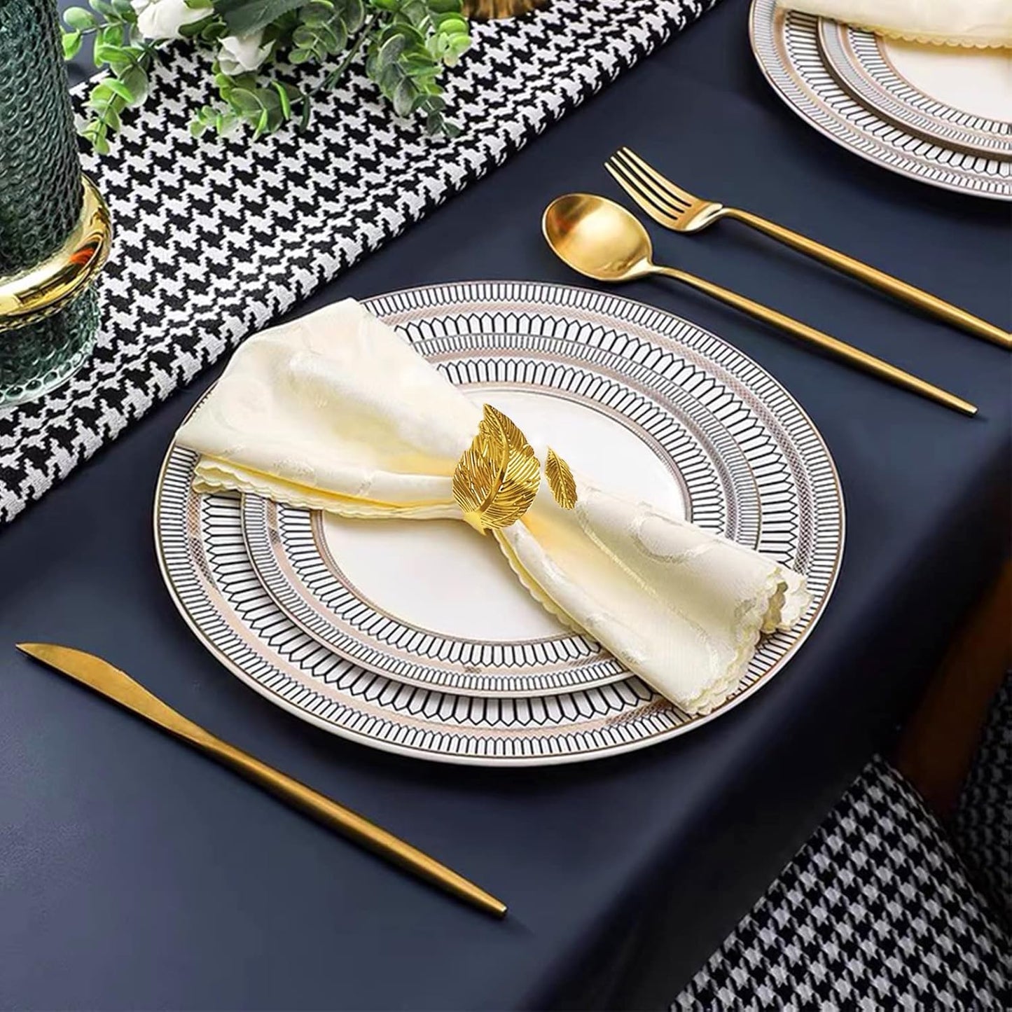 Gold Leaf Napkin Rings Set of 12, Leaves Napkin Rings for Table Setting, Metal Leaf Napkin Holder Rings for Holiday Party,Wedding, Banquet, Formal or Casual Dinning Table Decor (Bright Gold)