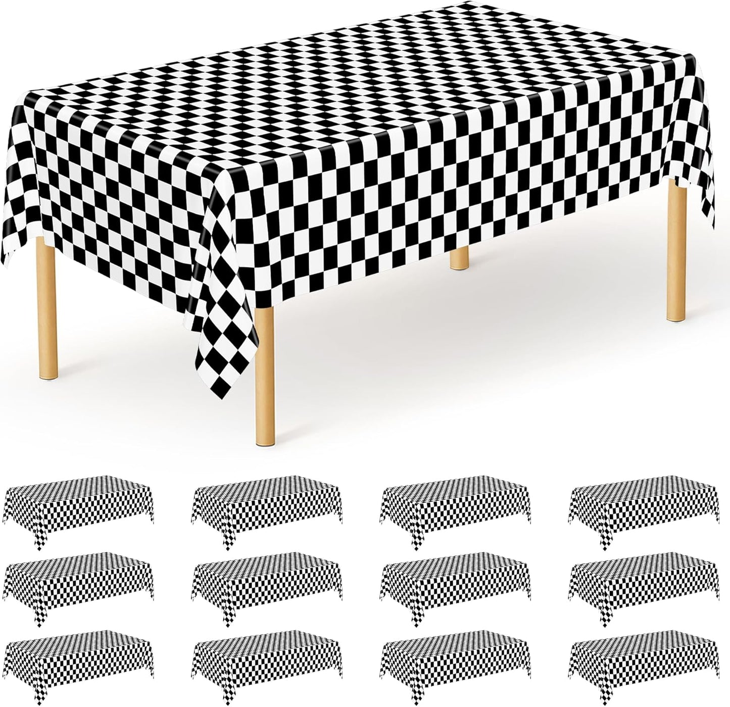 12Pack Table Cloth Rectangle Table, 54" x 108" Plastic Tablecloth, Black and White Checkered Table Covers, Waterproof Disposable Table Cloth for Outdoor Picnic Indoor Birthday Party Supplies Dinner
