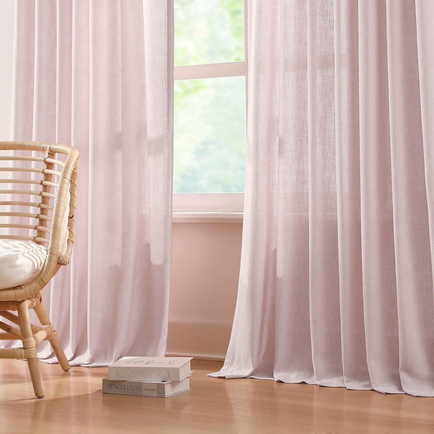 Vision Home Soft Pink Pinch Pleated Semi Sheer Curtains Textured Linen Blended Light Filtering Window Curtains 72 inch for Living Room Bedroom Patio Pinch Pleat Drapes with Hooks 1 Panel 60" Wx72 L