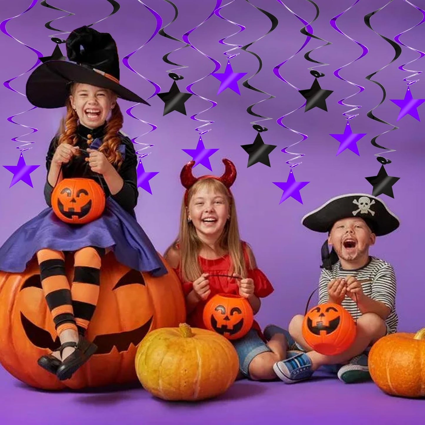 BEISHIDA Black Purple Star Halloween Hanging Swirl Decorations, Halloween Party Supplies for Horror Party Wedding Baby Shower Birthday Decorations,Pack of 15