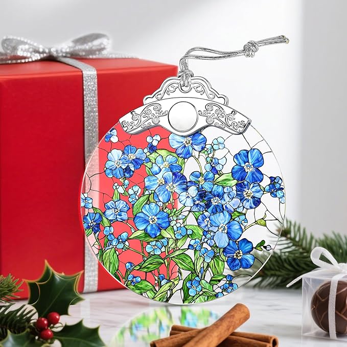 Christmas Ornaments: Stained Glass Ornament, Christmas Tree Ornament, Hanging Ornaments for Home Decor & Xmas Tree Decorations, Exquisite Holiday Decor, Gifts & Holiday Present - Forget-Me-Not