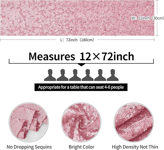 2 Packs 12 x 72 inches Light Pink Sequin Table Runner, Glitter Runner for Birthday Party Supplies Decorations Wedding Bachelorette Holiday Celebration Bridal Shower Baby Shower