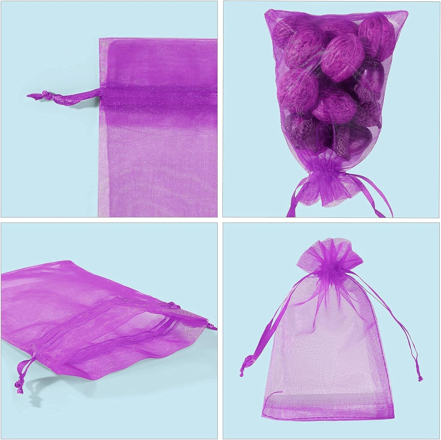 ANZNKU 100 PCS Small Organza Bags 4x6 Inches, Purple Gift Drawstring Pouches For Halloween Party Festival Earrings Cosmetic Favor Mesh Gift Bags
