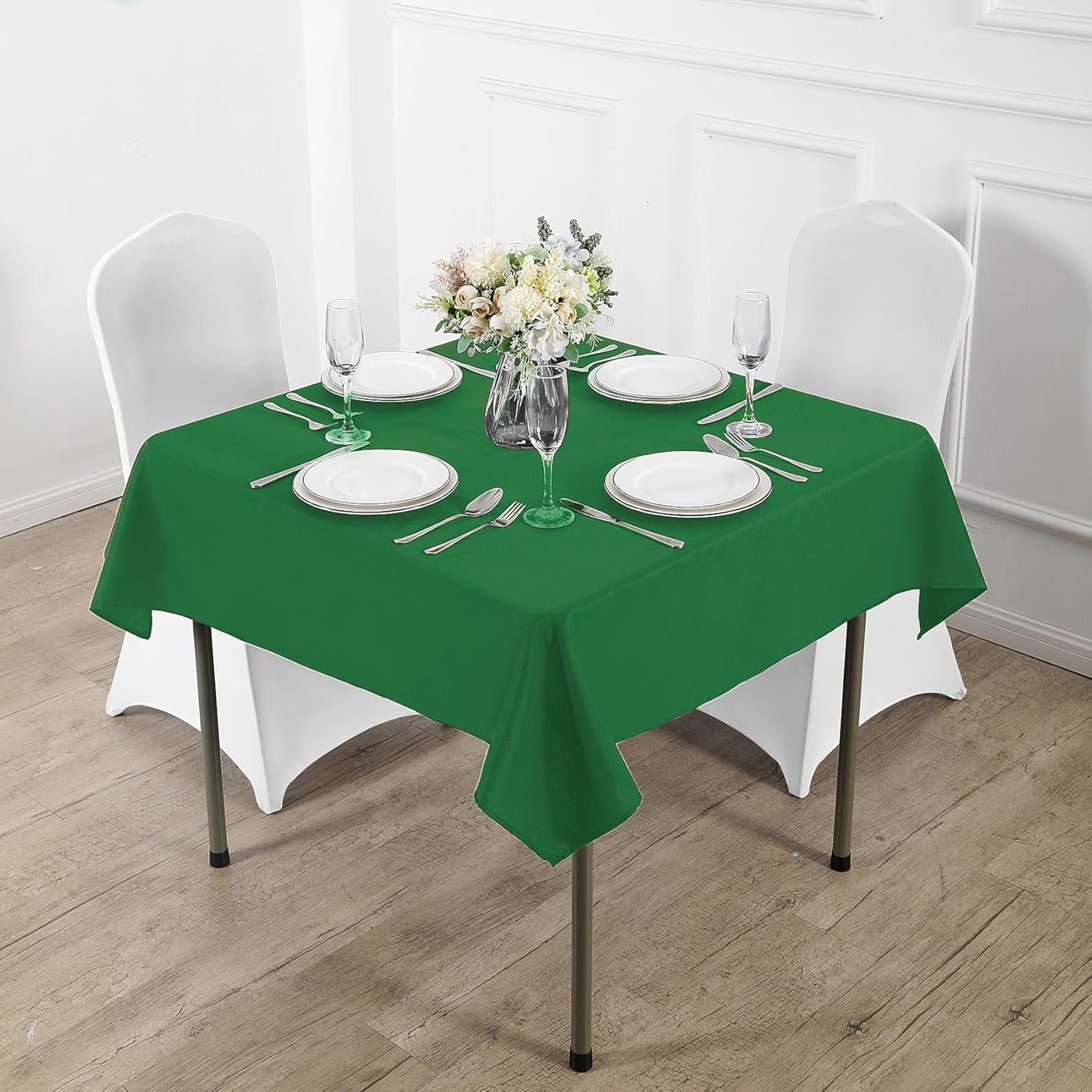 Fokitut 2 Pack Waterproof Square Tablecloth, 52x52 Inch, Stain Resistant and Wrinkle Polyester Table Cloth, Fabric Table Cover for Kitchen Dining, Wedding, Party, Holiday Dinner-Emerald