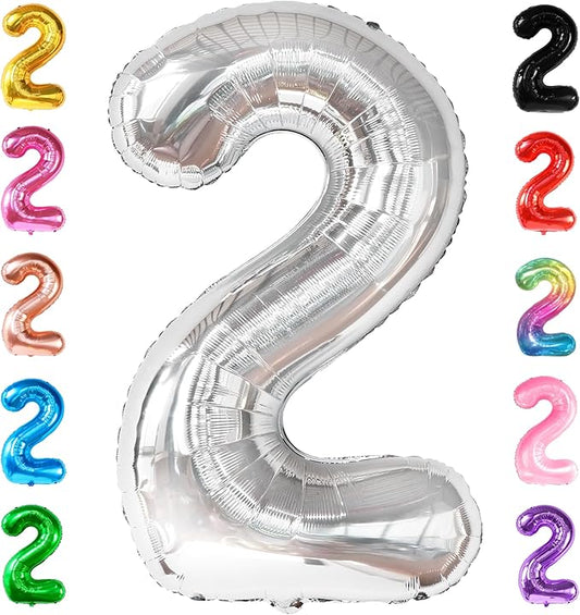 KatchOn, Big Silver Number 2 Balloon - 40 Inch | Silver 2 Balloon Number | Two The Moon Balloons, Two The Moon Birthday Decorations Girl | Number Balloons for Wedding Anniversary