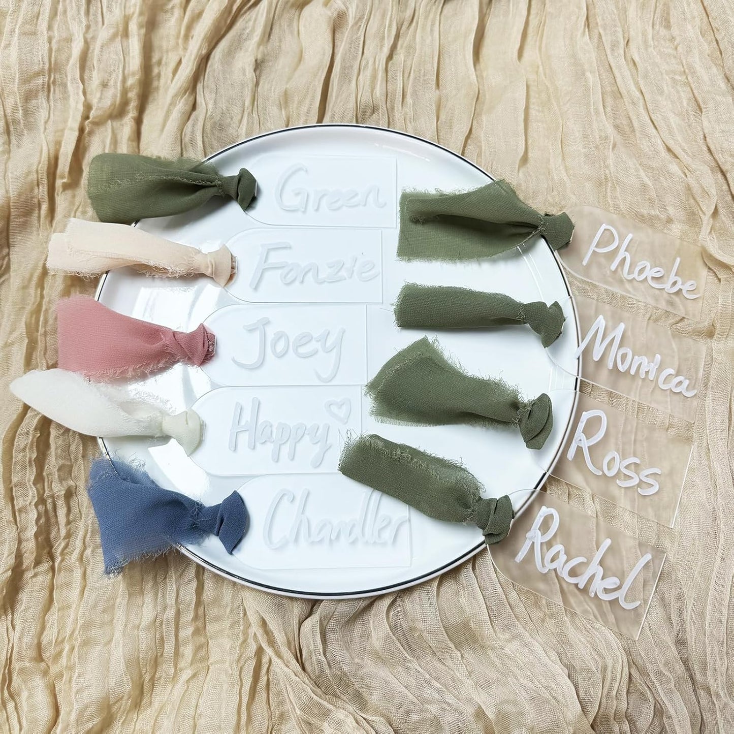 50Pcs Acrylic Place Card for Wedding Frosting Acrylic DIY Table Seating Cards Wedding Supplies with Blue Ribbon