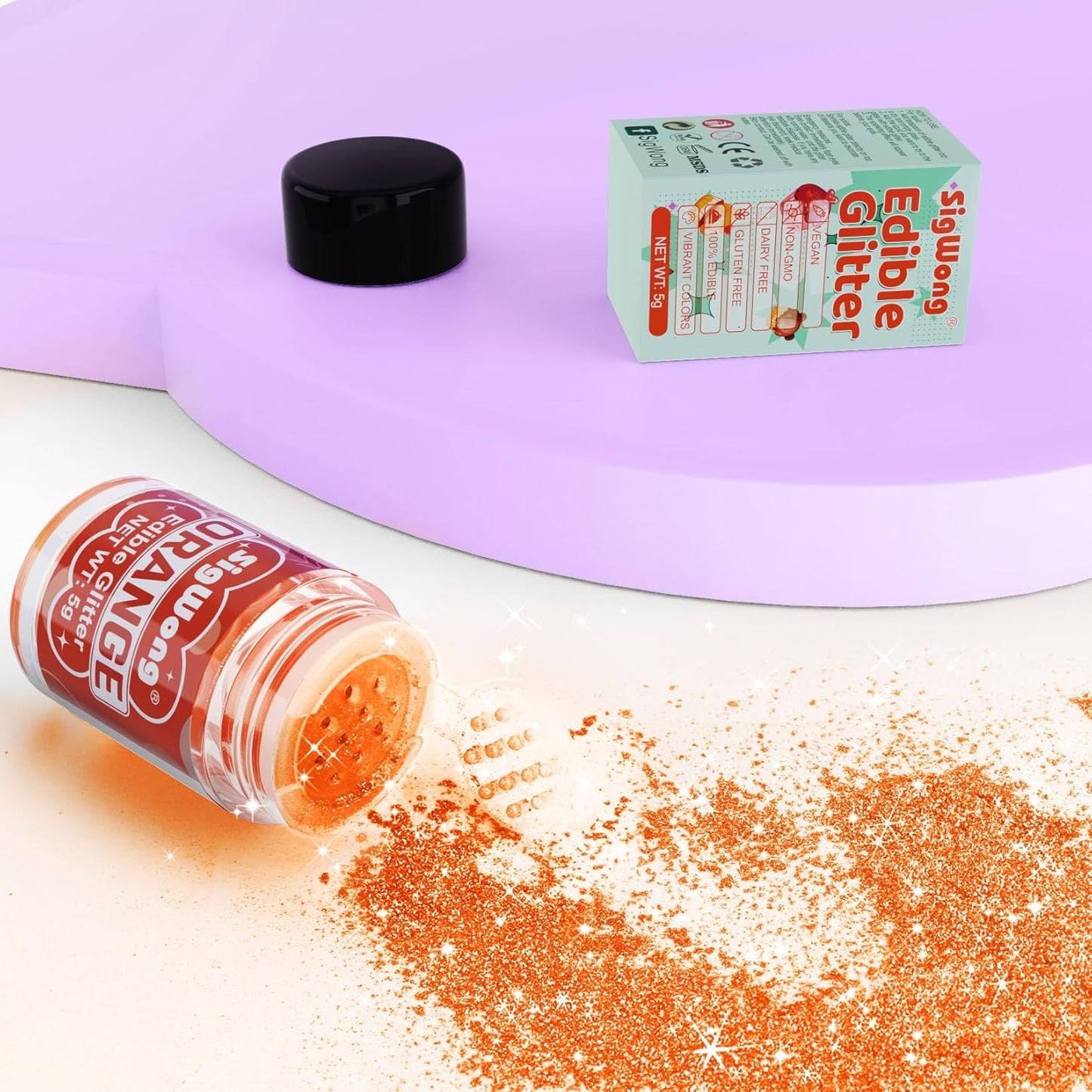 Orange Edible Glitter - 5g Food Grade Cake Decorating Shimmering Glitter, Edible Sprinkle Luster Dust for Drinks, Chocolates, Fondant, Strawberries, Cupcakes, Candy, Cookie - Vegan