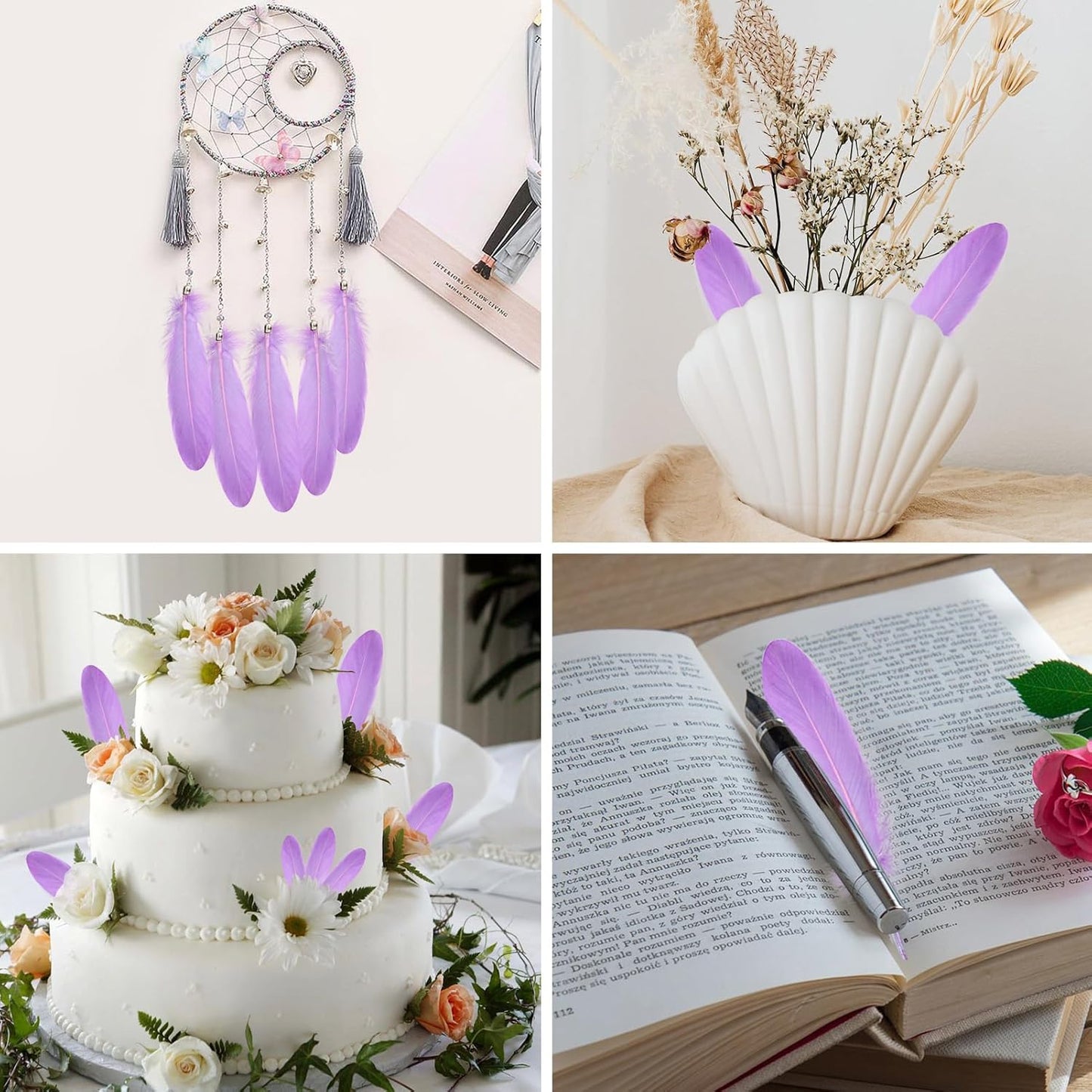 THARAHT 120pcs Lignt Purple Natrual Goose Feathers Natural Bulk 6-8 inch 15-20cm for Crafts DIY Cosplay Wedding Party Halloween Decoration Goose Nagoire Feathers