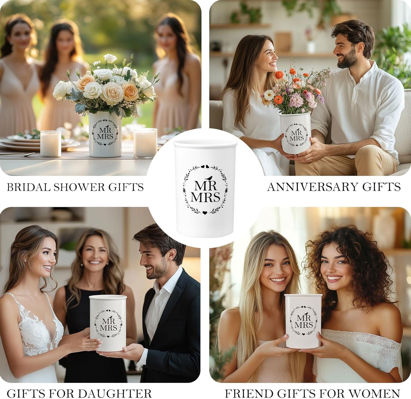 AW Bridal Mr and Mrs Wedding Vase Decorations, Bridal Shower Gifts for Bride, Wedding Table Decorations for Women Friends, Anniversary Engagement Gifts for Couples and Newly Engaged