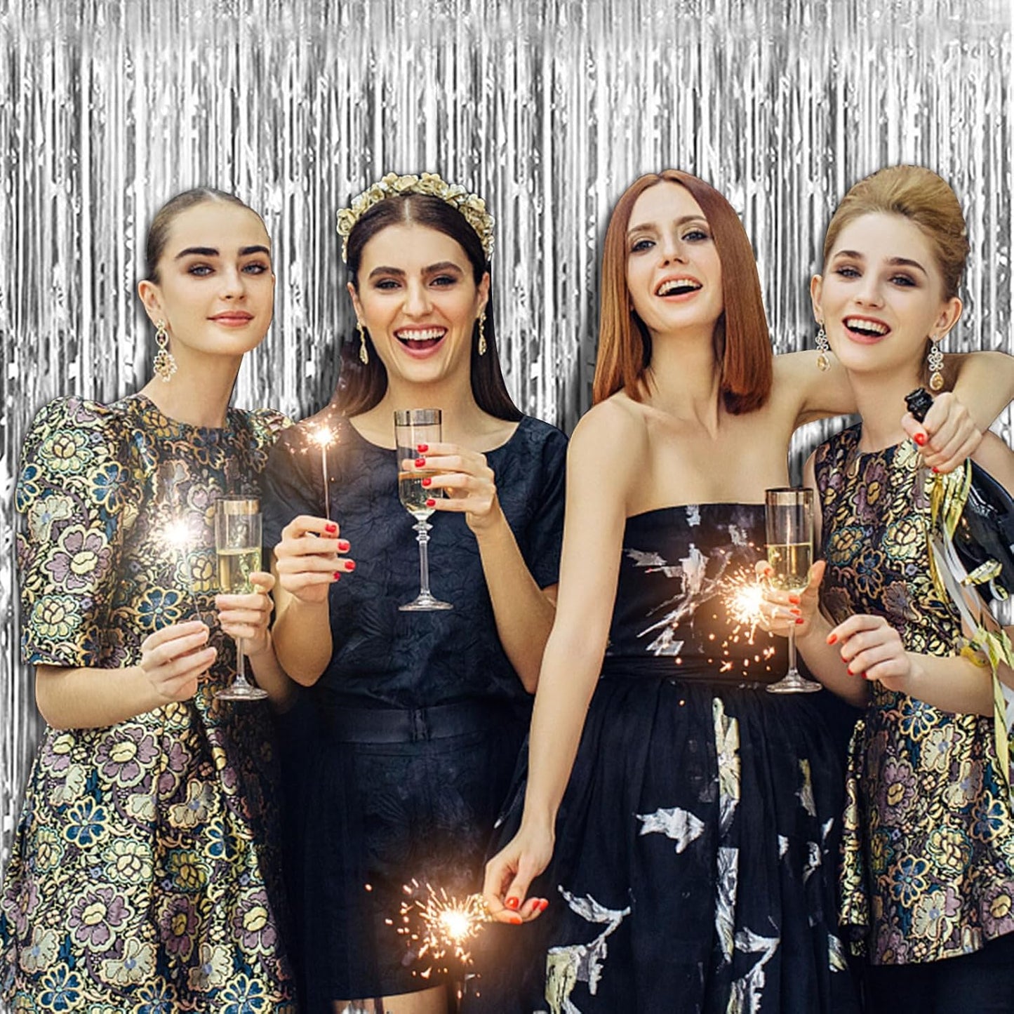 20 Pack Silver Backdrop Curtain Party Decorations Foil Fringe Backdrop Silver Tinsel Streamers Birthday Bachelorette New Year Christmas Wedding Baby Shower Disco Party Decorations