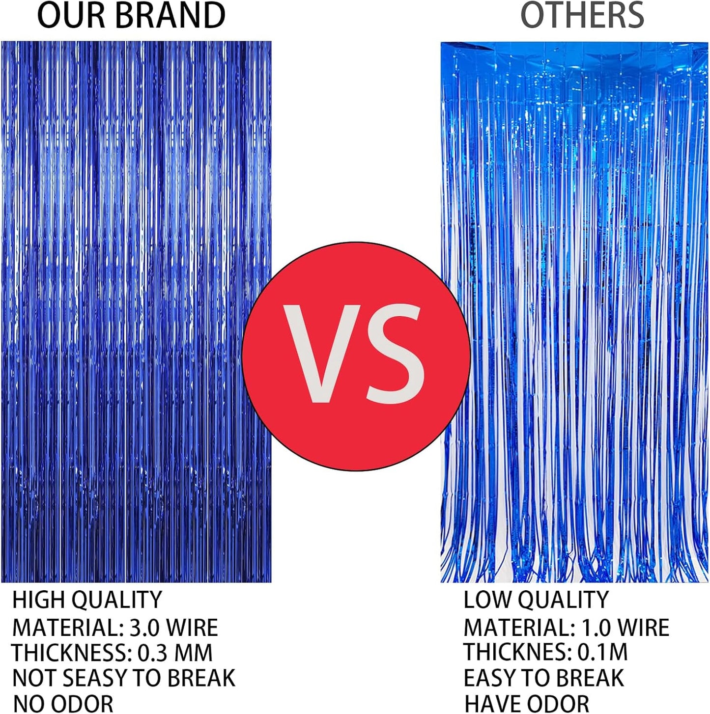 Keyali 3 Pack 3.3 * 8.3 ft Foil Curtain Metallic Tinsel Fringe Curtains Photo Booth Props Backdrop for Birthday Wedding Engagement Baby Shower Christmas Holiday Celebration Partyl,Blue