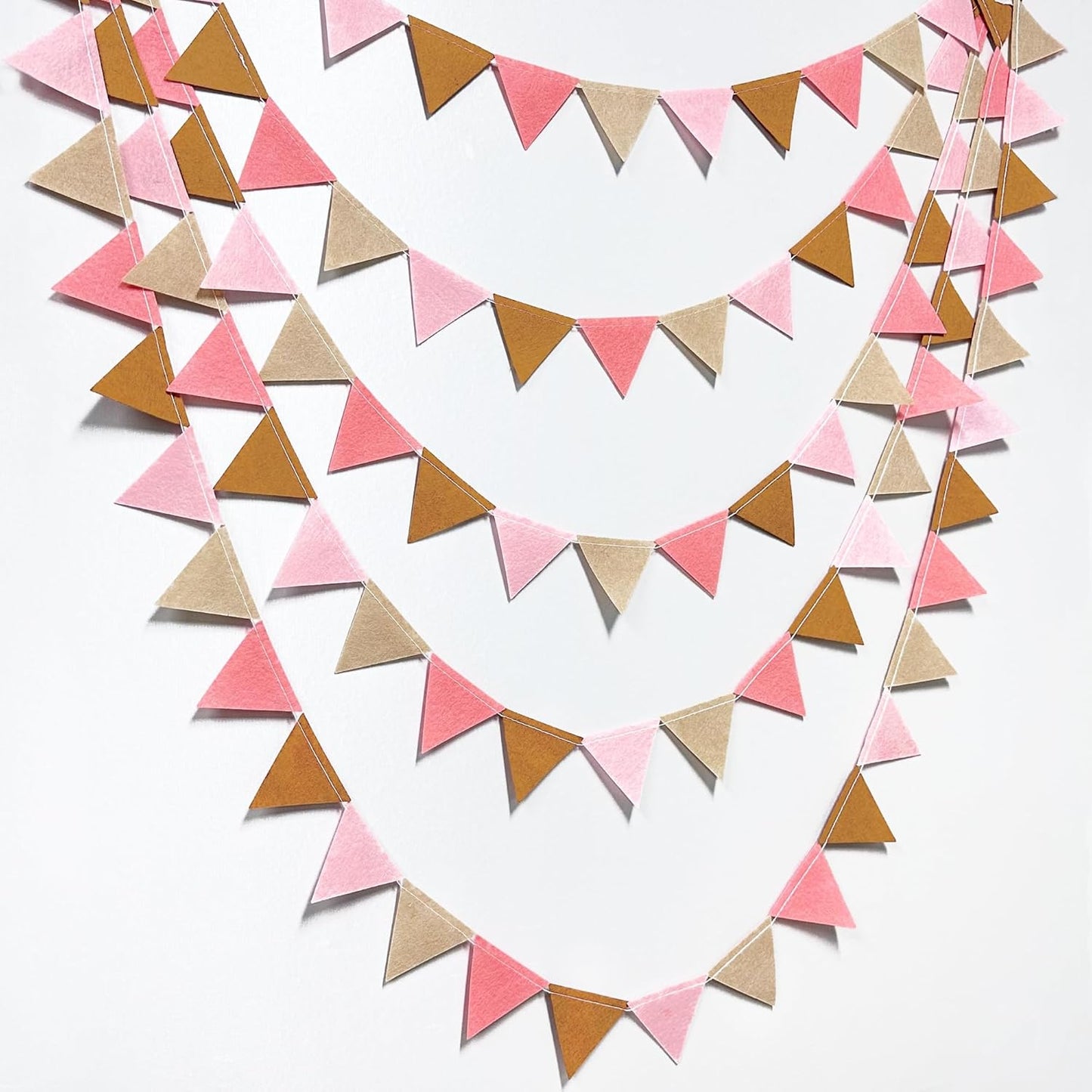 Boho Party Decorations Brown Blush Pink Felt Hanging Triangle Mini Bunting Pennant Banner Flag for Birthday Engagement Baby Shower Bachelorette Wedding Holiday Hen Party Classroom Nursery Decor