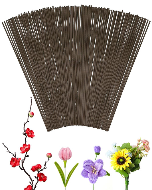 100 PCS FIVEIZERO 18 Gauge Brown Floral Wire Stems for Artificial Flower Making,Florist Wire,Flower Wires for Crafts,Alambre para Flores for Wreaths, Flower Arrangements and DIY Projects