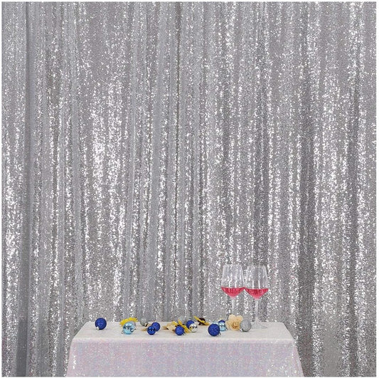 Poise3EHome Silver Sequin Backdrop, 4FT x 7FT Sequin Photography Backdrop Curtain for Party Decoration