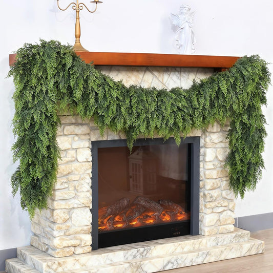 Christmas Cedar Garland - 6ft Artificial Cedar Garland Faux Lush Green Fake Pine Needles for Fireplace,Table,Window,Stairs,Mante,Holiday Indoor Outdoor Xmas Decor(1PCS)