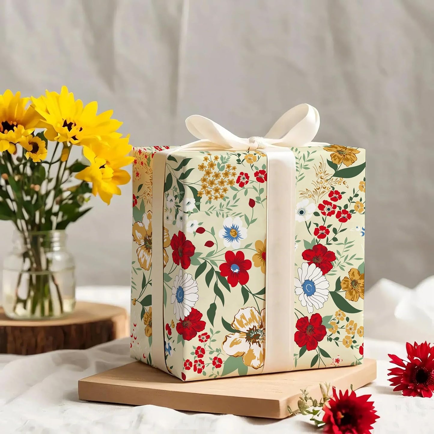 WRAPAHOLIC Floral Wrapping Paper Roll - Mini Roll - 17 Inch x 33 Feet - Wild Flower Wrapping Paper, Perfect for Girls Women Birthday, Wedding, Bridal Shower