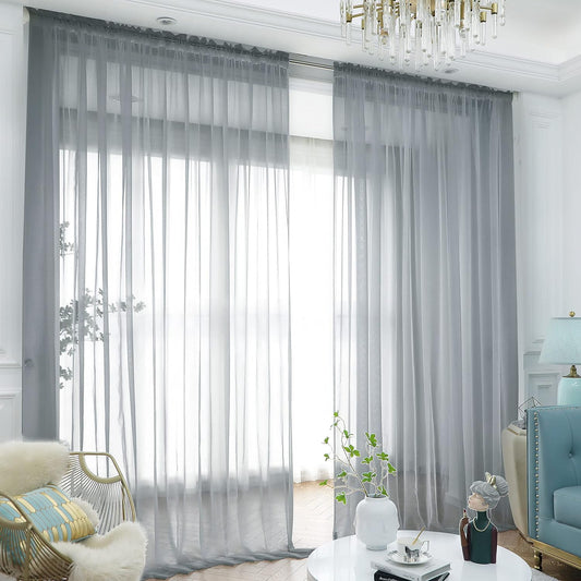 Window Light Gray Sheer Curtains 145 Inches Long 2 Panels Sheer Curtain Basic Rod Pocket Panel for Bedroom Children Living Room Yard Kitchen (Light Gray, 52" W x 145" L | 2 pcs)