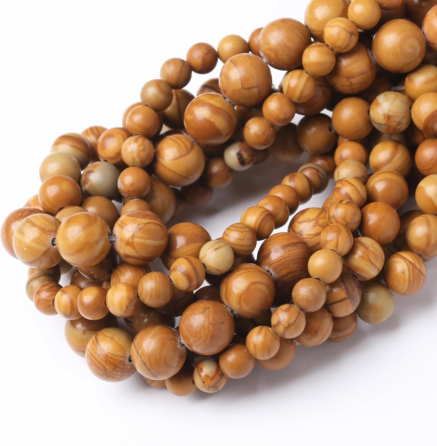 Yellow Woodgrain 8MM Stone Beads for Jewelry Making DIY Craft Gemstone Beads Kit, (45pcs) Smooth Healing Crystal Beads for Bracelets, Necklaces, Home Decor