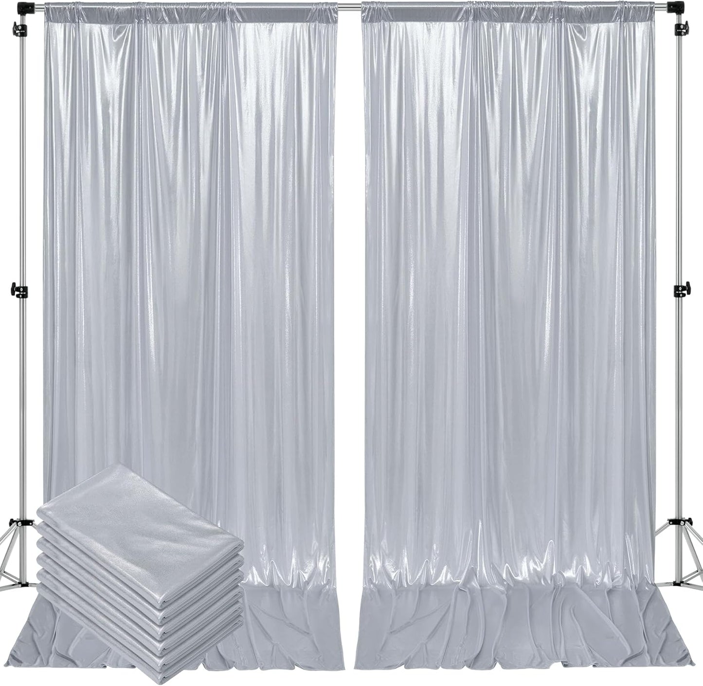Outpain Thick 30 ft x 10 ft Silver Sequin Backdrop Curtain for Parties, Wrinkle Free Glitter Photo Backdrop Drapes 6 Panels 5x10ft Silver Back Drop Cloth for Wedding Christmas Photography Background