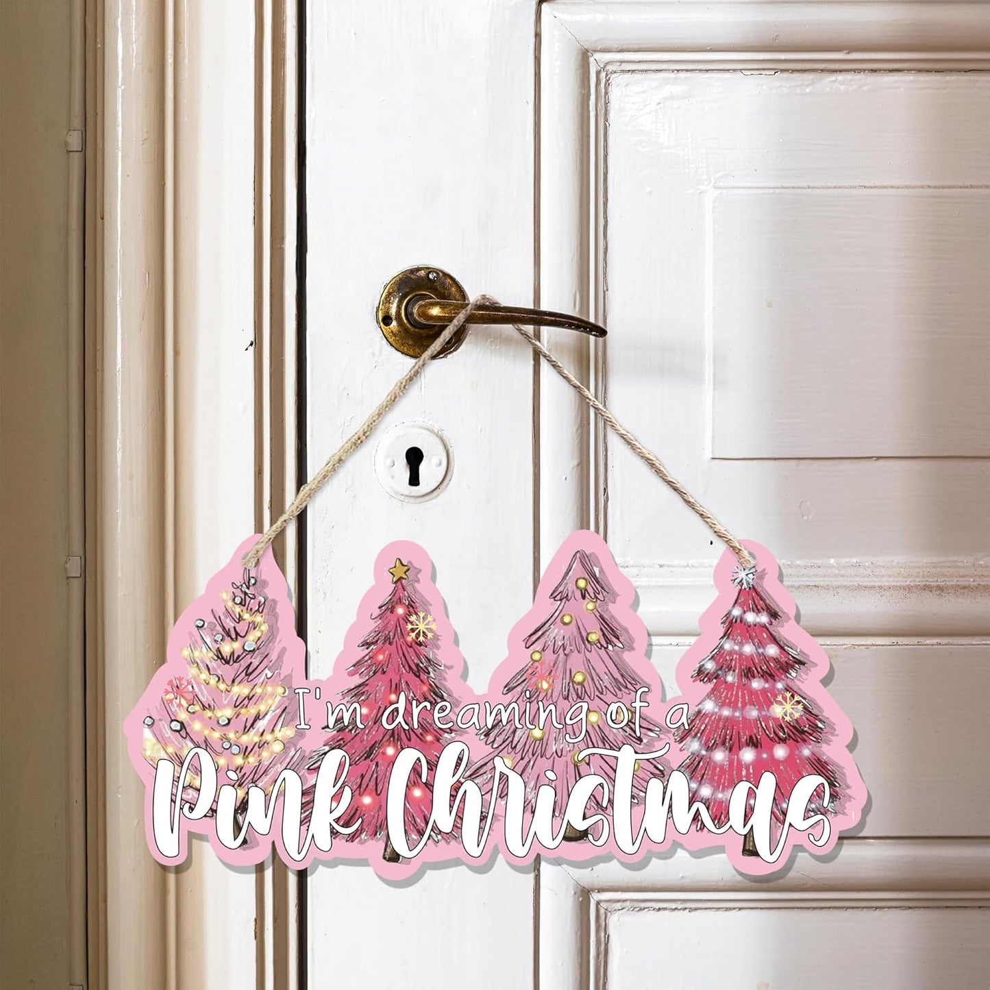 CGBHW Pink Christmas Tree Wooden Sign, I’m Dreaming of a Pink Christmas Snowflake Decoration Hanging Sign Wall Decor, Winter Holidays Theme for Home Office Girls College Dorm Door Decor 12 x 6 Inch